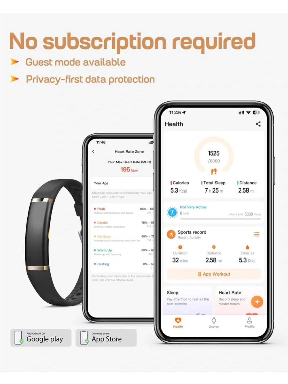 NIB Fit VII Black Fitness Activity Tracker with Gold Accents Smartwatch Wearable